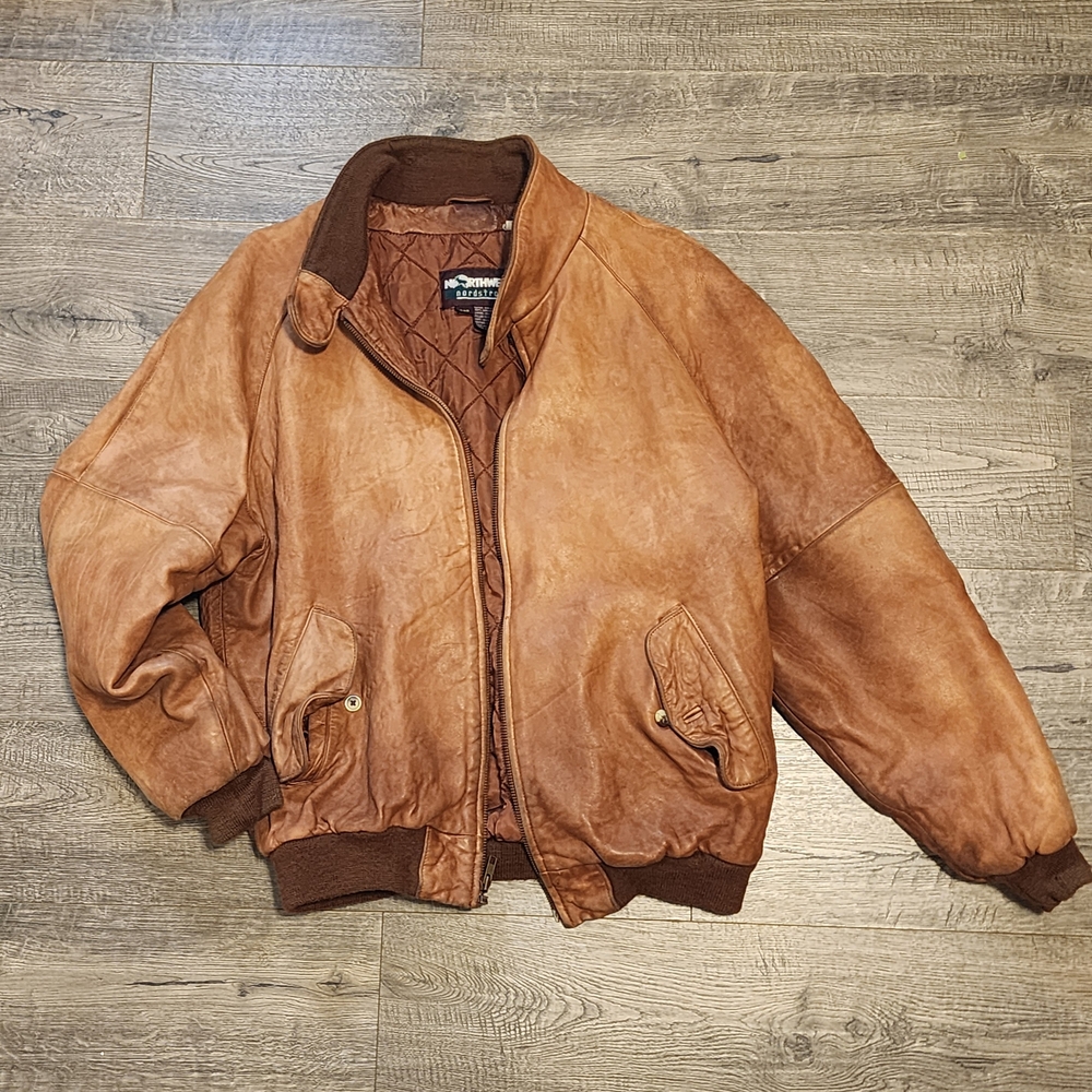 Brown Leather Bomber Jacket